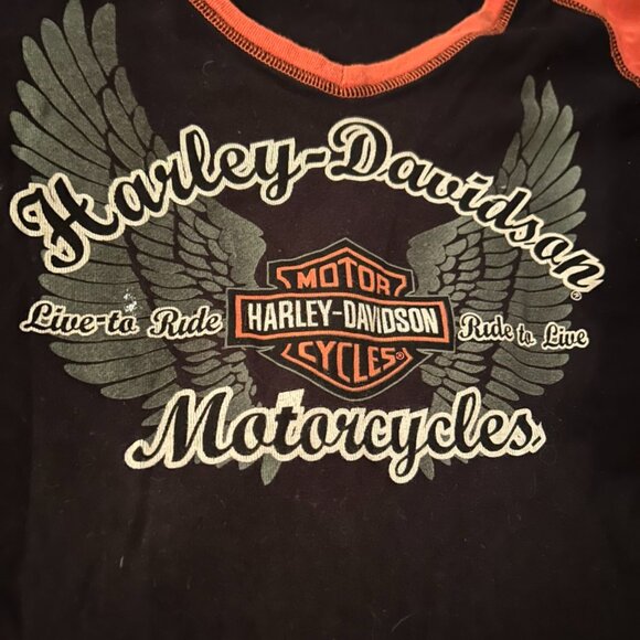 Vintage Harley-Davidson Women's Black & Red Ringer Tee - Picture 2 of 4